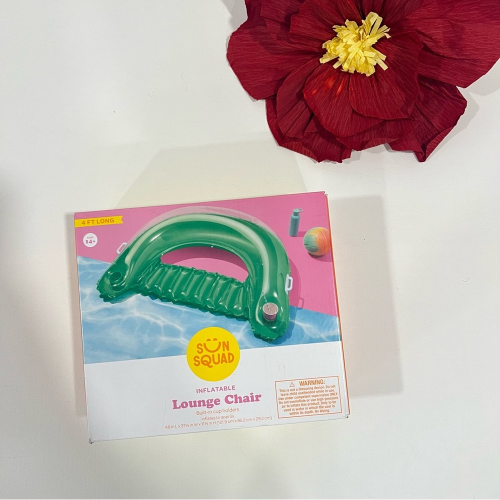 Sun Squad Green Inflatable Lounge Chair Floaty With Cup Holder - New In Box
